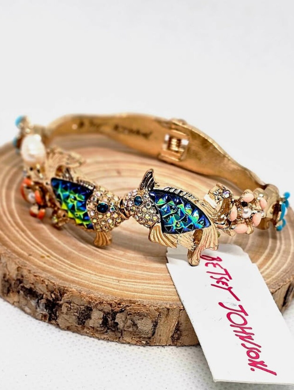 Betsey Johnson RARE Shell Shocked  Fish Bangle with Iridescent Blue-Green Enamel
